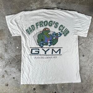 Vintage 90s Bad Frog's Club Tee - white with green graphics tee Size men's M